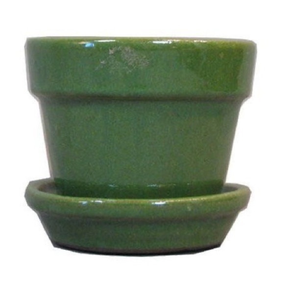 Glazed Ceramic Grass Green Planter Pot with Saucer - Picture 1 of 7